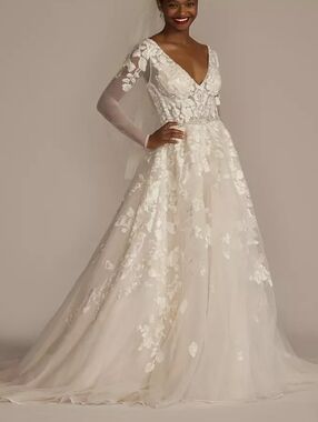Galina Signature Illusion Long Sleeve Wedding Dress SWG820 Ivory/Cashmere size 2